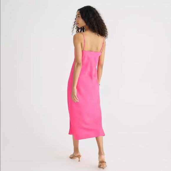 New J. CREW NEON FUCHSIA SOLID PINK LUSTER CHARMEUSE GWYNETH SLIP DRESS SZ 6 - Picture 2 of 7
